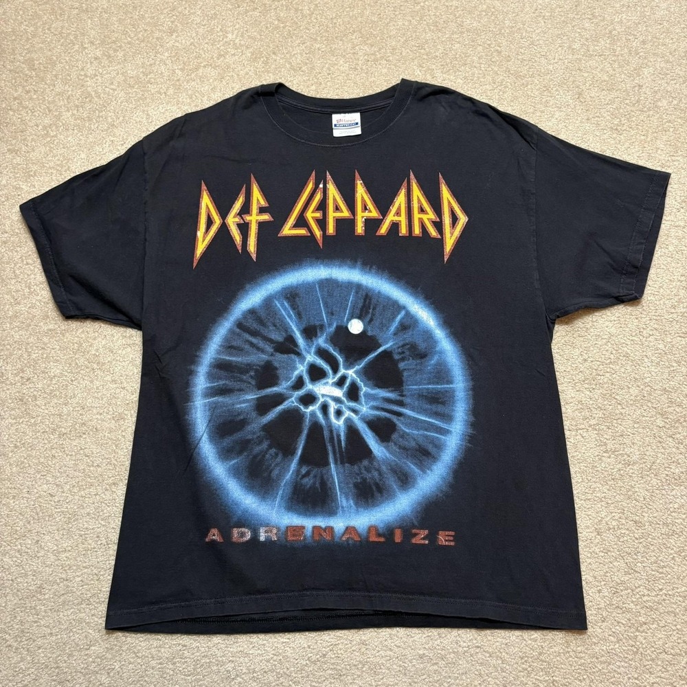 Vtg Def Leppard Shirt Mens XL Black Adrenalize Album Graphic Rock Tee Y2K Hanes